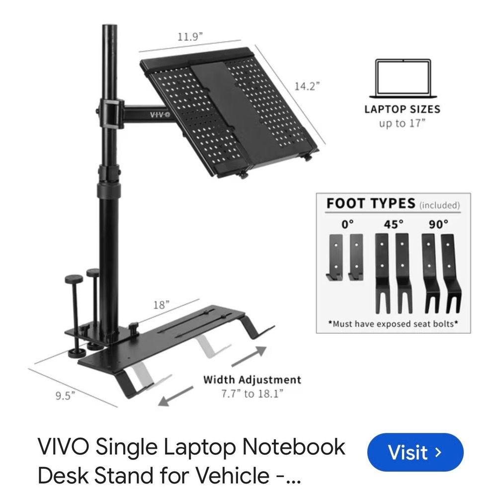 VIVO Single Laptop Notebook Desk Stand for Vehicle Universal Black MOUNT-CAR01